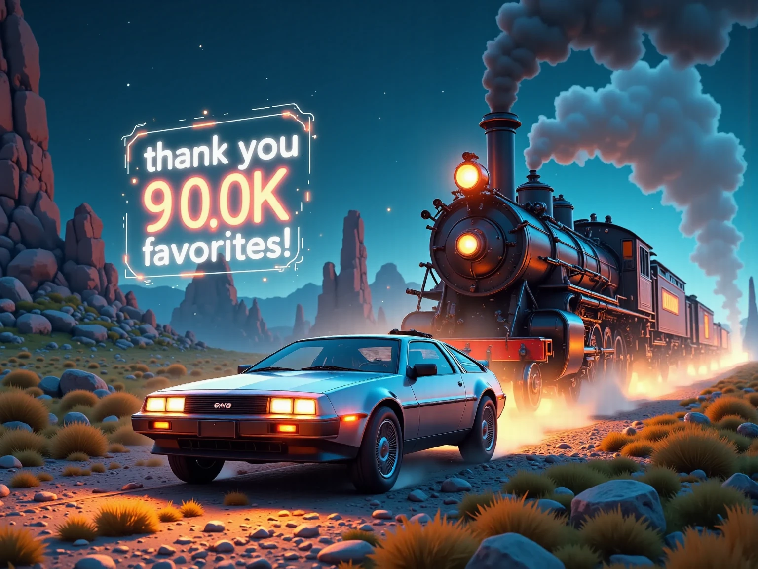 
(((article, "Thank you for 9K favorite ", Add text"Thank you 9K favorite", title logo font))) ,(Back to the Future,デロリアンが高速走行,時計塔