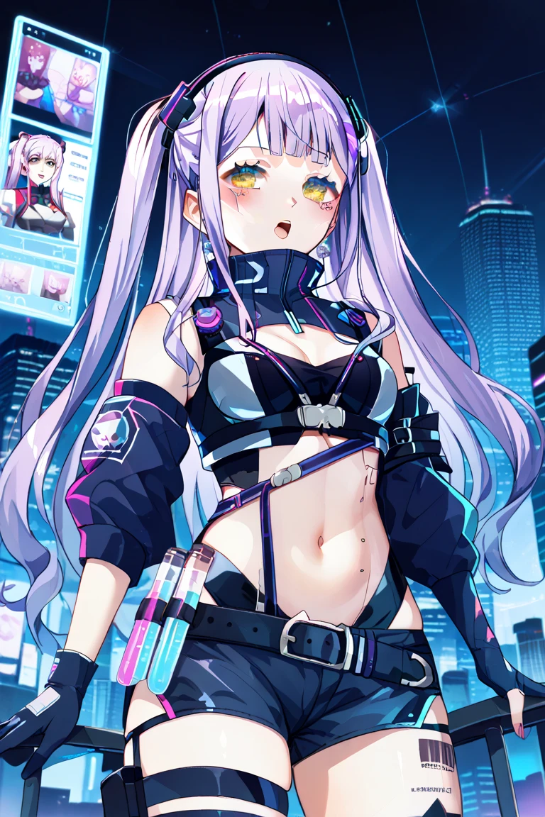 anime - style woman in a bikini and cape walking down a street, retrofuturistic female android, cute cyborg girl, digital cyberpunk anime art, in cyberpunk city, digital cyberpunk - anime art, cyborg - girl with silver hair, beautiful cyborg girl pinup, stylized urban fantasy artwork, futuristic dieselpunk street, cyberpunk 2 0 y. o model girl, female cyberpunk anime girl