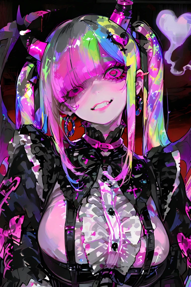 Anime girl with blood on her face and wearing black clothes, gapmoe Yandere grimdark, Yandere, gapmoe Yandere, Danganronpa digital art, Yandere. expensive, junko enoshima, portrait gapmoe Yandere grimdark, Junko Enoshima from Danganronpa, akane owari danganronpa, Killer - Girl