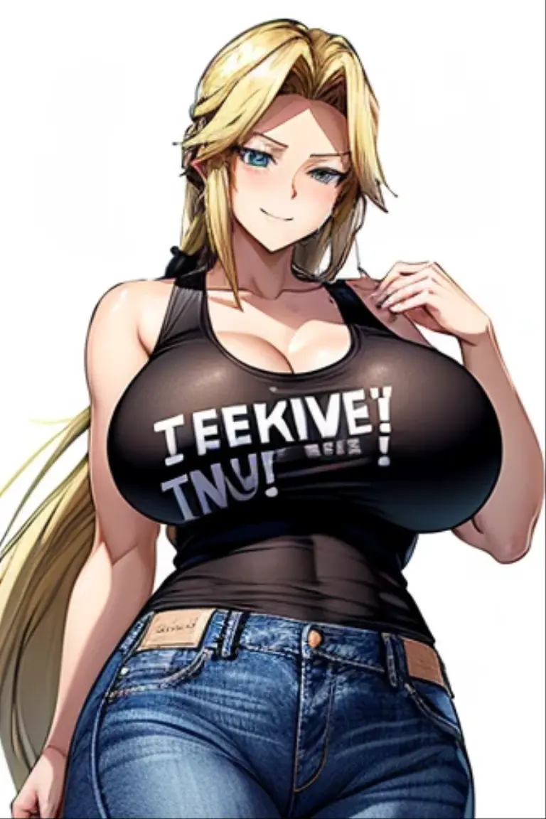a sexy woman with white sunglasses and hat wearing a baseball cap headphones, 1girl, breasts, solo, hat, blue eyes, glasses, large breasts, headphones, baseball cap, black-framed eyewear, navel, midriff, jacket, taut shirt, shirt, open clothes, crop top, pants, open jacket, looking at viewer, blonde hair, braid, short sleeves, taut clothes, denim