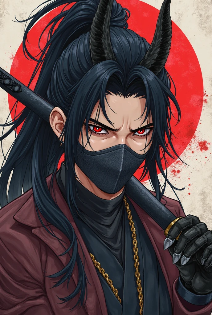 Yasuo blue samurai with long hair in the style of 0mib