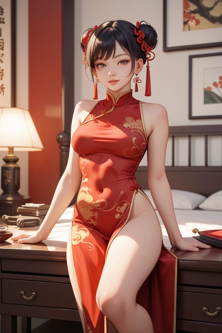 Ace, 4K, High Resolution, Masterpiece, Top Quality, Head: 1.3, (Korean K-pop Idol), Fine Skin, Sharp Focus, (Cinema Lighting), Clavicle, Morning, Soft Light, Dynamic Angle, [: (Detailed Face: 1.2): 0.2], Side Wrinkles, Thigh Gaps, Red Dress, Slim, Chest, Cleavage, Full Body,
