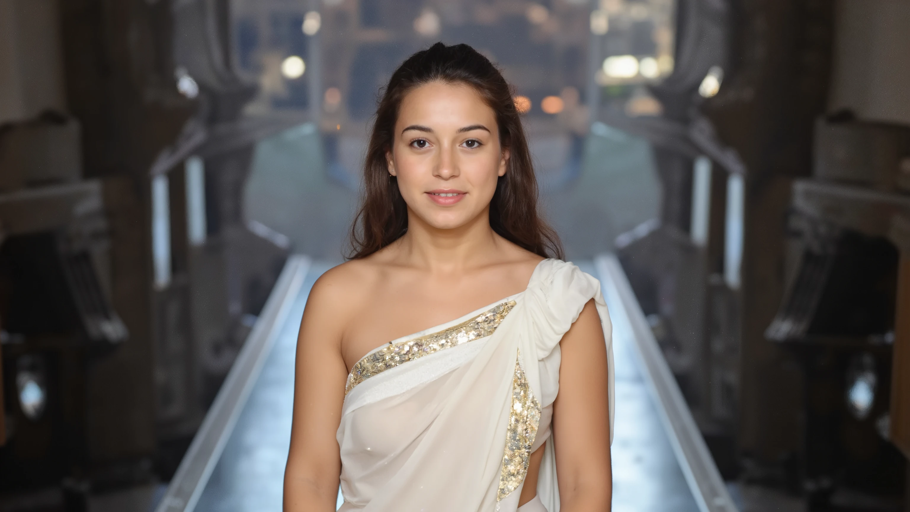 Photo of a woman draped in white ritual cloth with gold accents, perfect body, futuristic religious, religious setting, futuristic setting, ritual, interstellar, occult, ritualistic, analogue film, film grain, Kodachrome, intricate details, insanely detailed, natural lighting, ray tracing, 16k, UHD, HDR, photorealistic, cinematic, masterpiece, award winning, Fine art photography style, film photography style, surreal atmosphere
