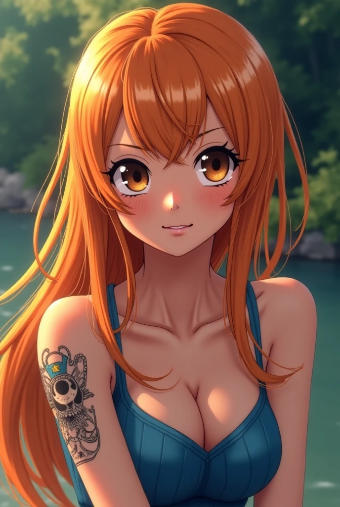 anime style. In the middle of a large forest in North America a rave is held. It is summer, it is hot, it is night and there are bonfires that give good light to the image. A woman of great beauty with an alternative and pseudo-hippie look is dancing with her arms open in a state of euphoria and trance. (Best quality) (master piece)