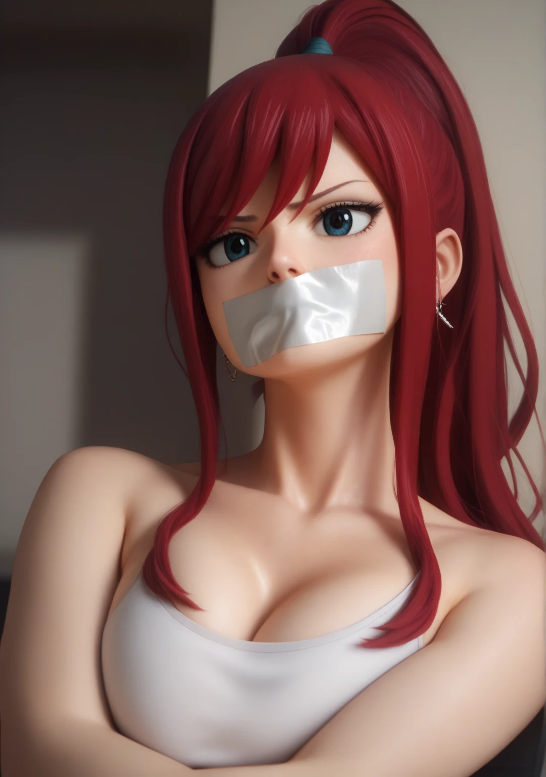 masterpiece, ,(solo:1.1), perfect face, (bright lighting:1.2),beautiful detailed eyes, extremely detailed face, perfect lighting,masterpiece, best quality, cosplay, 1girl, solo, long hair, breasts, looking at viewer, bangs, shirt, long sleeves, yellow eyes, white shirt, braid, red hair, parted lips, necktie, teeth, collared shirt, pants, lips, orange eyes, chain, black pants, black necktie, braided ponytail, ringed eyes, makima (chainsaw man) ballsdeep, 1girl, looking at viewer, 1boy, hetero, nude, penis, solo focus, pov, oral, fellatio, hand on another's head, pov crotch, :>=, deepthroat, <lora:Deepthroat:1>