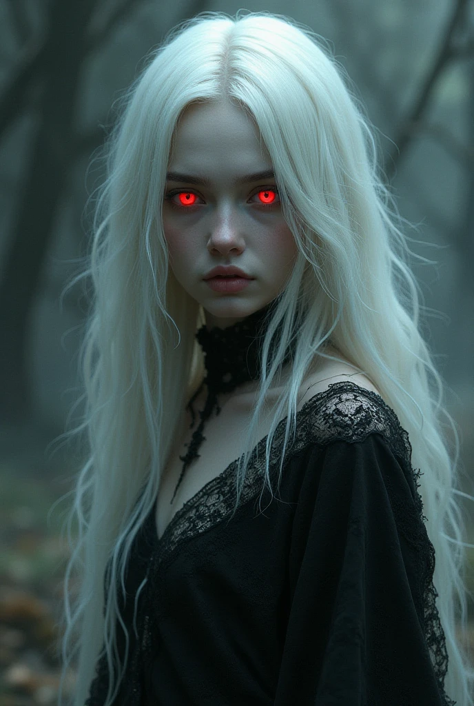 Vampire long white hair red eyes 
