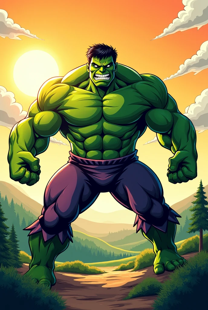 Vector landscape art of Sun sat ad hulk