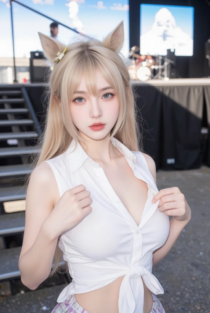 ((masterpiece:1.2、Highest quality、Tmasterpiece))、1 female、alone、classroom、Day、(Korean Actress:1.2)、(Are standing:1.4)、blonde、(Hime Hair:1.4)、Wavy Hair,Beautiful legs、((High-end brand halter dresses:1.4))、(Beautiful white skin:1.4)、(Big Breasts:1.5)、Hoop Earrings、lipstick、Ring Choker、blush、smile、Covered breasts、(Thick lips:1.2)、Detailed body、Very detailed絵画, Luminism、4K resolution、3D Rendering、Exquisitely crafted , Cinematic、Realistic、Hit definition、Abstract Beauty、Approaching perfection, Pure Form, Golden Ratio、Very detailed, Digital photography, Soft natural light, 50mm lens, F1.8 Vacancies、blush、Small face、(Tight waist:1.3),(albino:1.5),(anorexia:1.3),(Sickly:1.2),(Face close-up:1.4),(Wave Long:1.2),(Red carpet:1.3),(Film festival:1.5)、smile,(Big eyes:1.3)