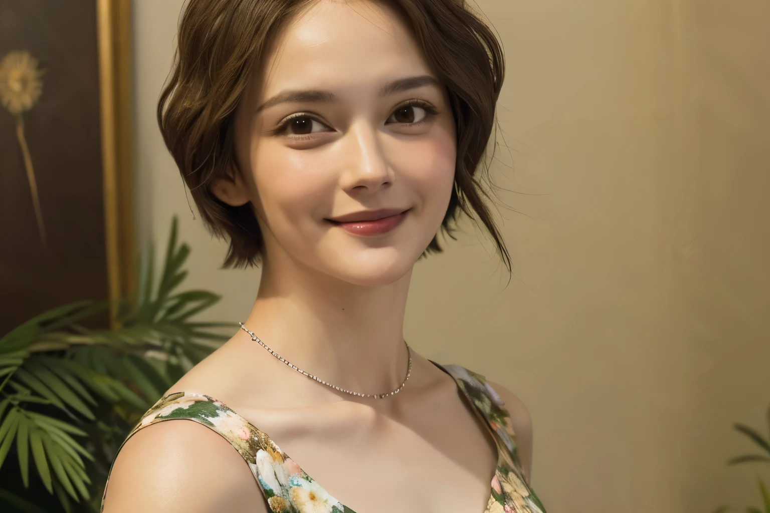 Fashion model 20 years old [[[[closeup cleavage]]]], [[[[boobgasm]]]], [[[[coll]]]], [[[[bshoulders]]]], perfect  eyes, Perfect iris，Perfect lips，perfect teeth，Perfect skin，with fair skin，Long face，slender nose，Soft front light，hdr，Movie girl，Casual，The background is outdoor，Green trees and flowers，（pastel colour：1.2）