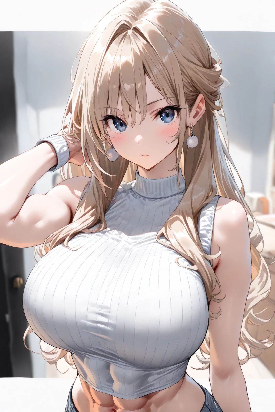 seductive playful facial expression, blushing
