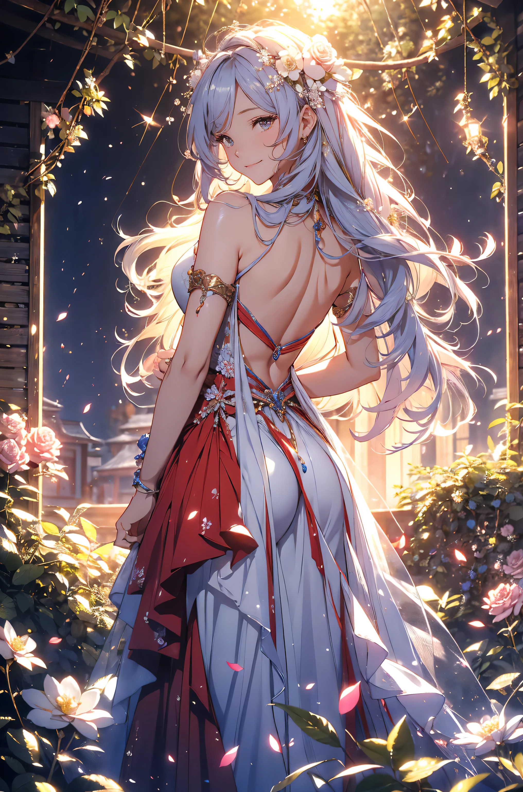 best quality sexy❣️エロティシズム!mystical 、( Bold Composition ) 1girl cute smile!smile! gentle gaze , beautiful 、Beautiful skin with a chest circumference of 130 、sexy、 Beautiful chest skin !BEAUTIFUL THIGS、beautiful legs ‼️ slender model figure、 music Healing simple lawn composition fantasy world、western fantasy style flower、 beautiful 大理石の祠 Green grass Beautiful Rose Hedge flower pot Many kinds of flowers Mr..々flower butterfly々 cherry blossoms、cherry blossoms舞い散る、
Keep it simple beautiful brilliance 、long silver blue hair、The strongest beautiful decorative flower sexy white dress、 calm atmosphere 、昼 petals、 open 、 Beautiful young body 、 big 胸 、beautiful skin, 、beautiful brilliance, high definition depiction , Realistic Fantasy Romanticism ,, ultimate beauty moving!high resolution,