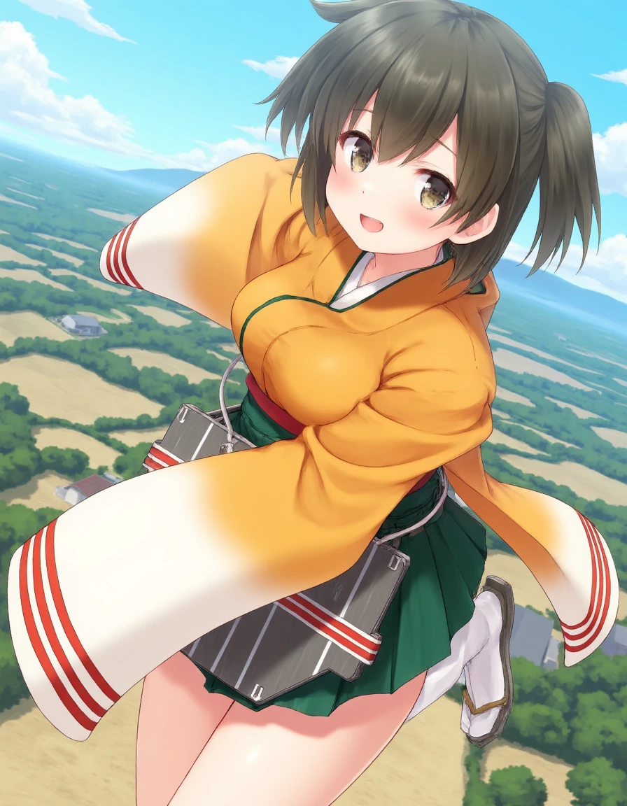(masterpiece), (best quality), (ultra-detailed),(best shadow:0.7), photorealistic, (best illustration), (an extremely delicate and beautiful), detailed outdoors grass scenery, (hiryuuchan:1.22), <lora:hiryuu_nai_7-12:1:OUTD_123>, looking at viewer, brown eyes, brown hair