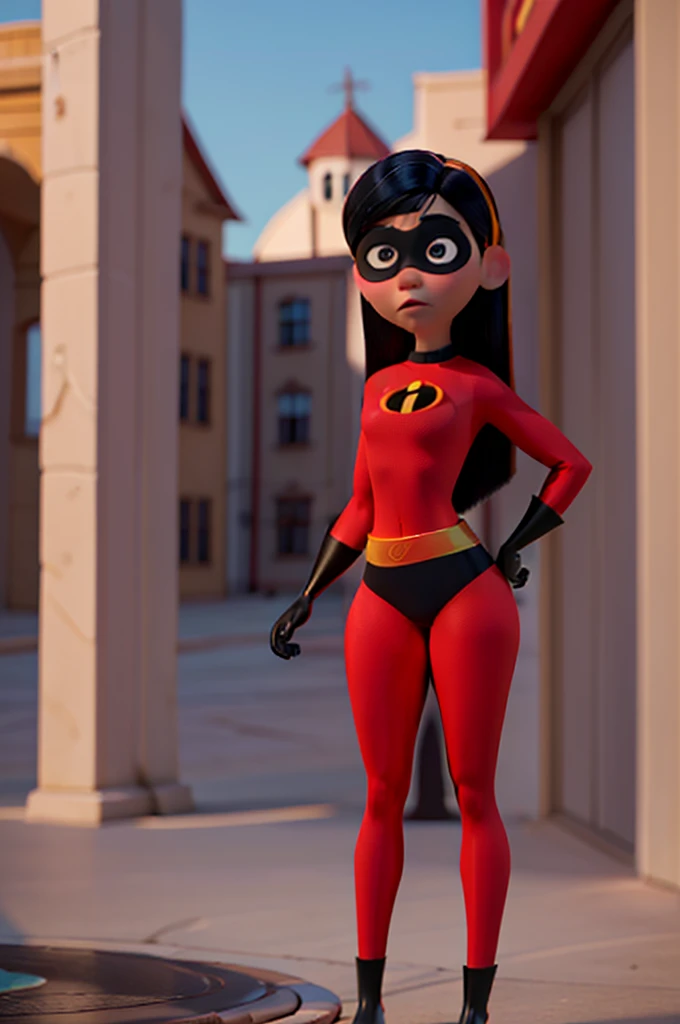 Violet Parr, Incredibles, Leotard, Pole Dancing, Disney Pixar Animated Style, detailed face, beautiful eyes, medium breasts