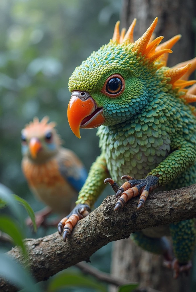 Create an animal by mixing a chameleon and a hummingbird