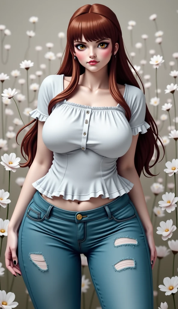 a one woman, long straight red hair, of the whole glass, perfectbody, muslos grandes, blue colored eyes, Ultra-short skinny clothing, freckles on the face, face detailed, skirt short, standing, in a park, ray tracing, high resolution, super detaill, 8k, Overview