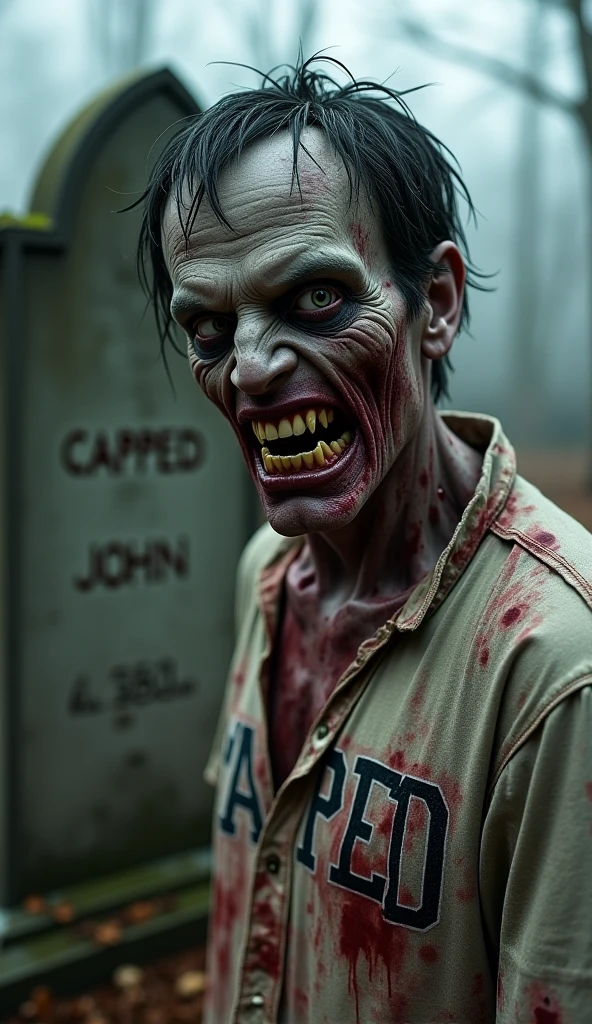 realistic portrayal of Batman emerges, his face twisted into a zombie-like visage, his suit tattered and worn man