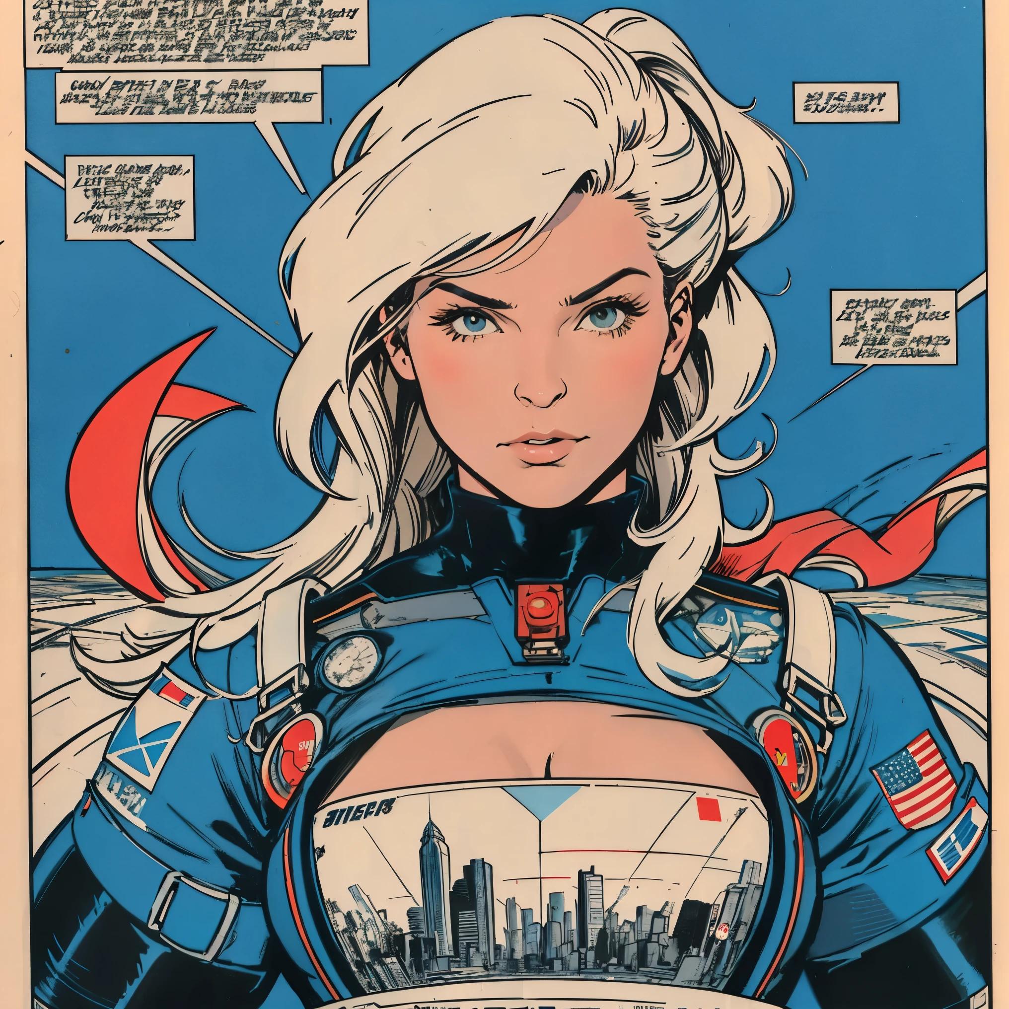 masterpiece,one perfect woman,Excellent sense,cleavage,advertisement,simple background,American Comics,Geometric pattern,city pop,cosmonauts,undefeated speculator entropy