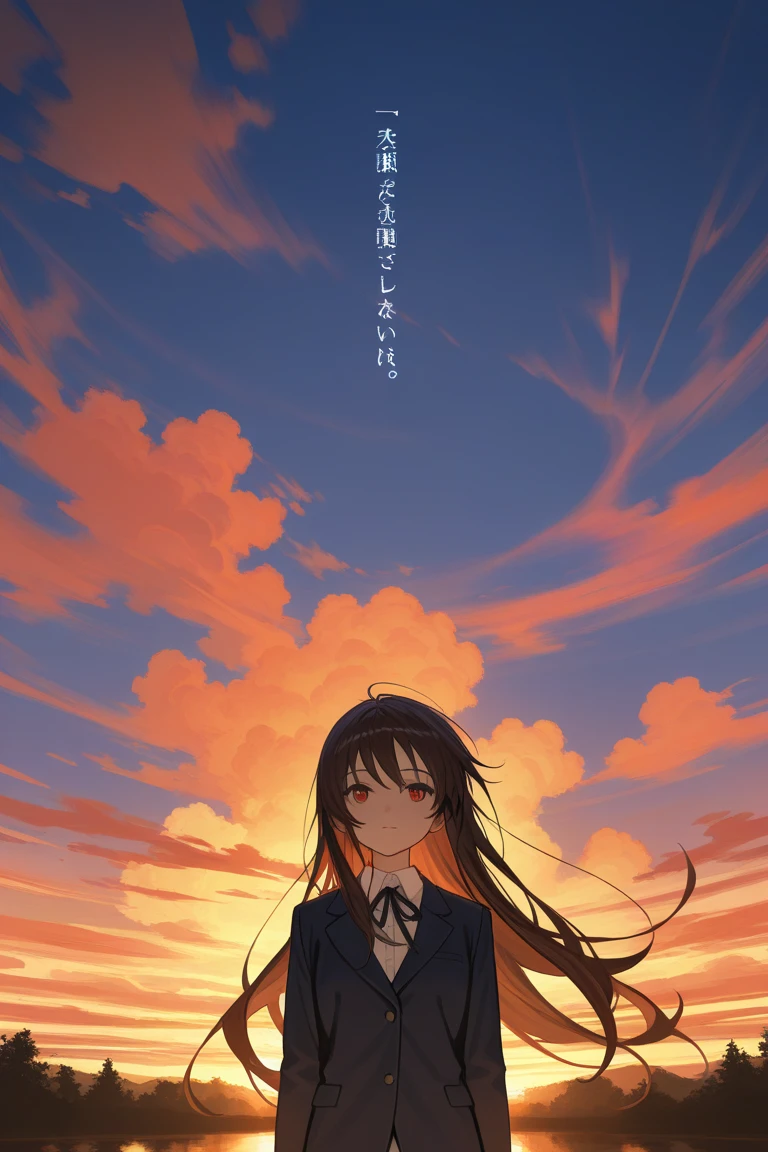 1 Girl, Happy expression, Attractive eyes, Straight Long Hair, A mini skirt that shows your underwear, Large Breasts, Gaze at the sun, Calm posture, Porcelain Skin, A faint blush, Crystal Pendant BREAK Golden Hour, (Edge lighting): 1.2, Cool colors, Solar flare, Soft Shadows, Bright colors, Paint Effects, Great atmosphere Rest Beautiful lake, Distant Mountain々, pine tree, Summit, reflection, Sunlit clouds, Quiet atmosphere, Idyllic sunrise, Super detailed, Official Art, Unified 8k wallpaper, Tangled, Anime Style,Upper body naked