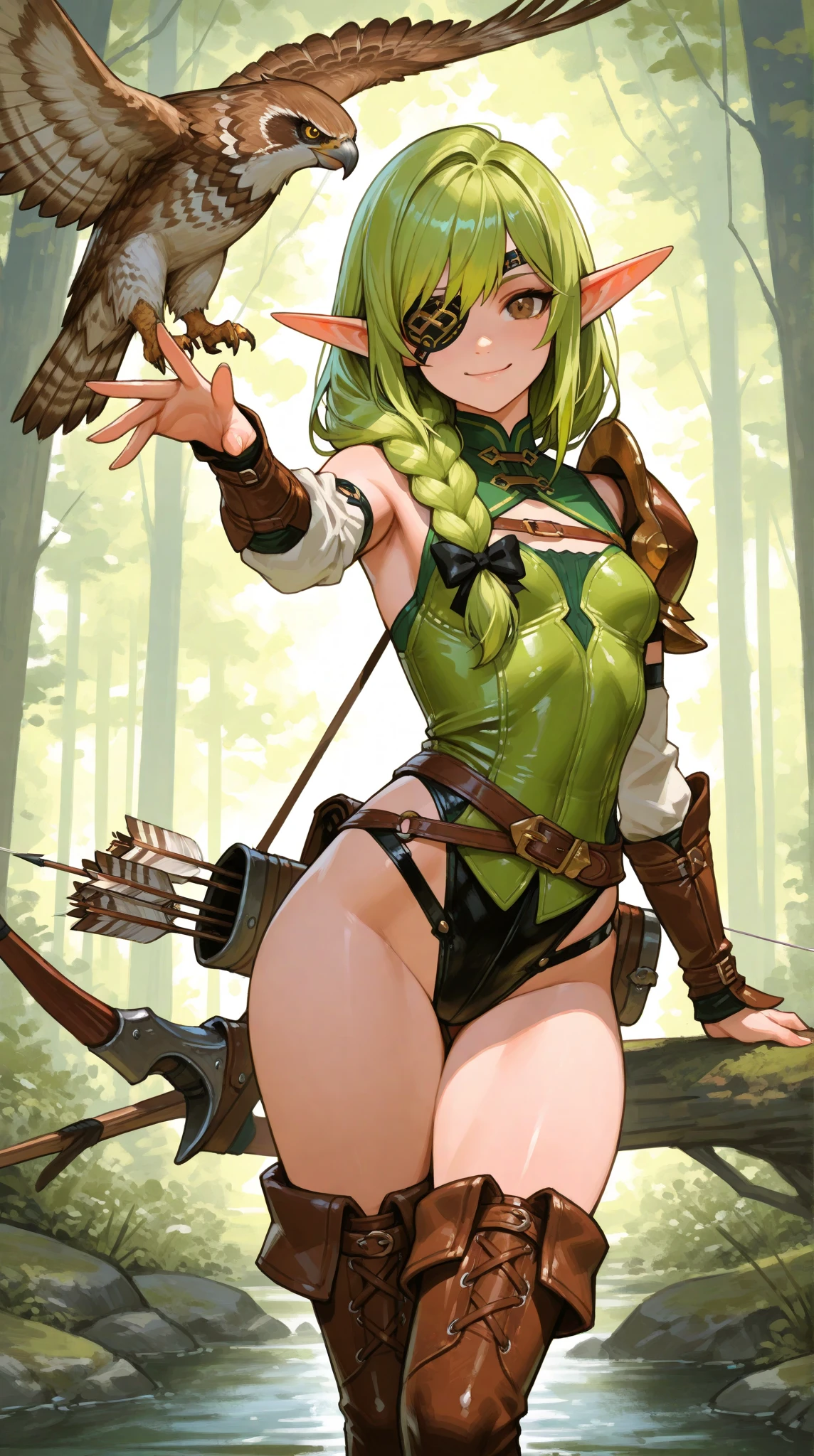 NSFW, forest, furry, bunny ears, bikini armor, bra, thong, standing, plains, sky, clouds, blue eyes, yellow hair, White hair, knee high socks, gloves, wide hips, breast, cute, nipple, pinup