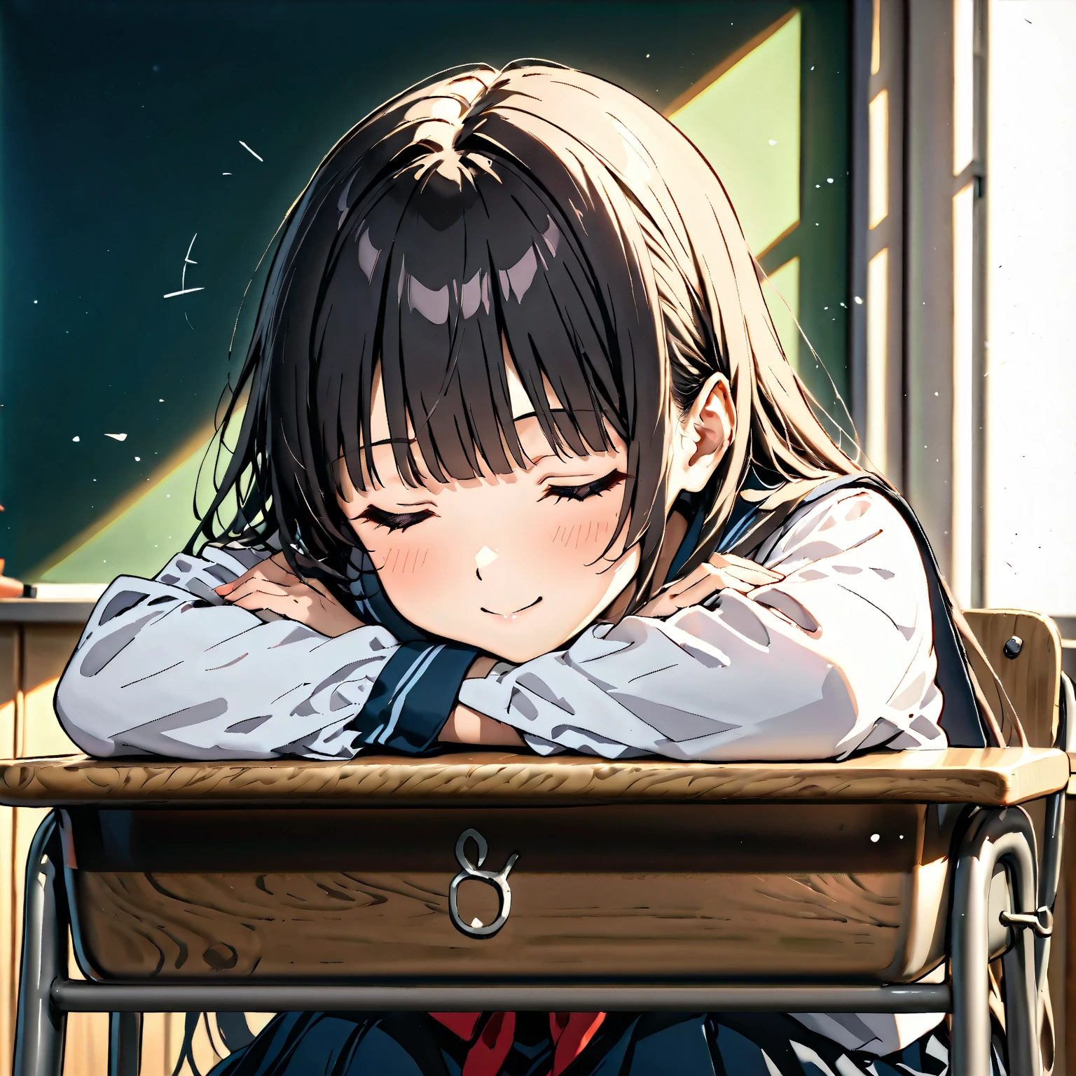 schoolgirl face down sleeping on the floor with a book