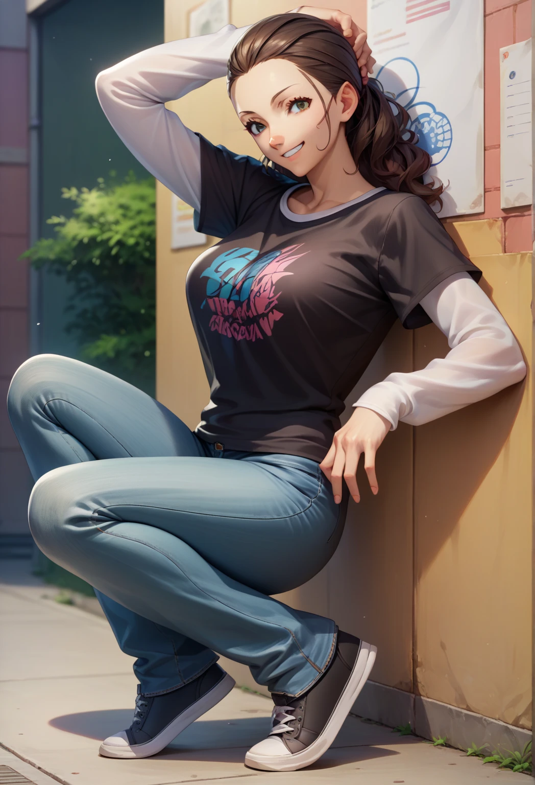 araffe sitting on a ledge with his feet on the railing, elegant pose, very artistic pose, modeling session, with a cool pose, artistic pose, casual photography, casual pose, casual pose, cool pose, an artistic pose, striking pose, very cool pose, wearing jeans, attractive pose, wearing double jeans, photo shoot, female model, striking a pose, very cool pose, wearing jeans, attractive pose, wearing double jeans, photo shoot, female model, doing an elegant pose, ((ayamesakura1))