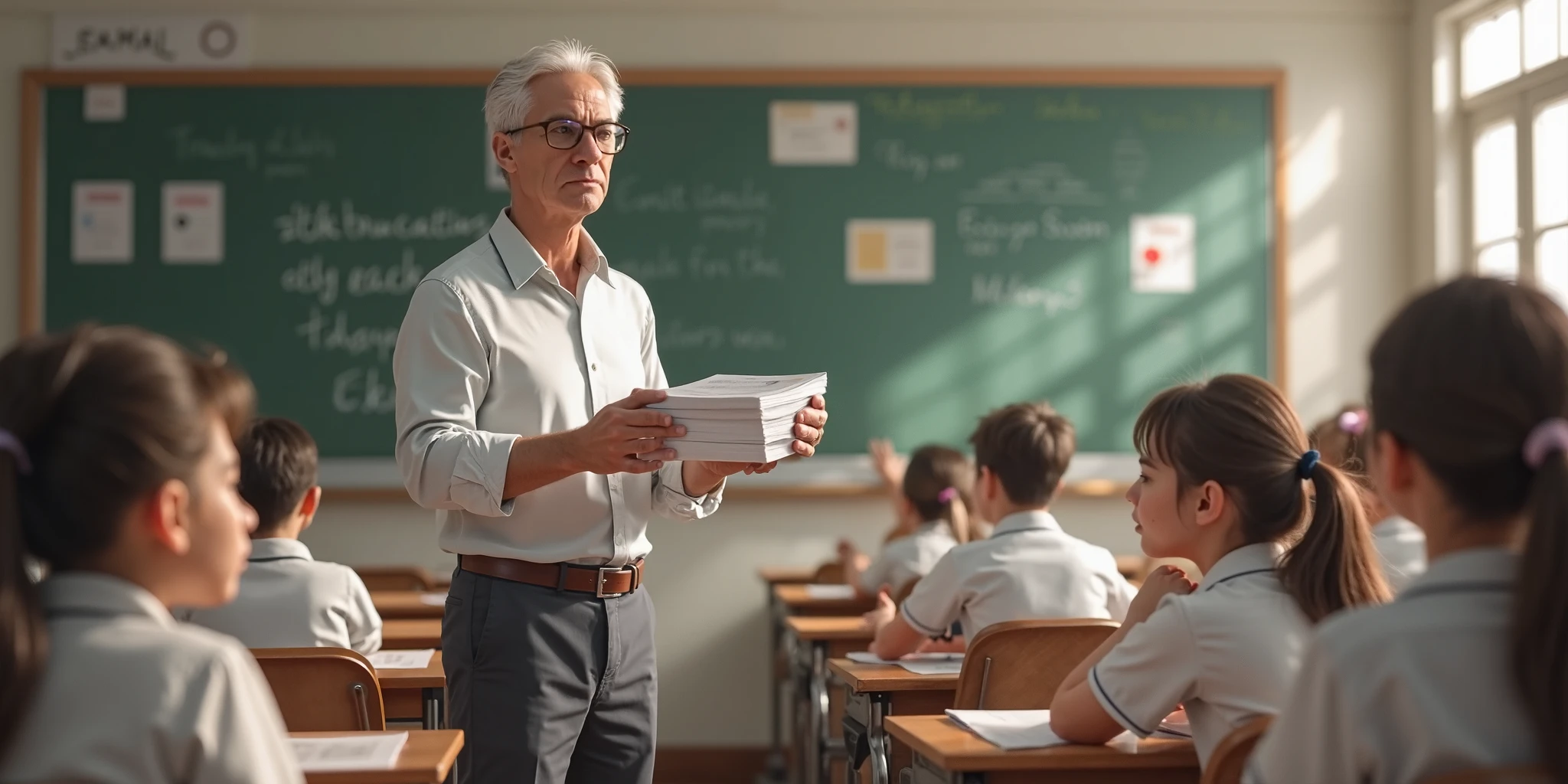 Male teacher teaching several children,((Best quality, A high resolution, Masterpiece:1.2)), Clear facial features, Optimized details,8K,cinematic Film still from.