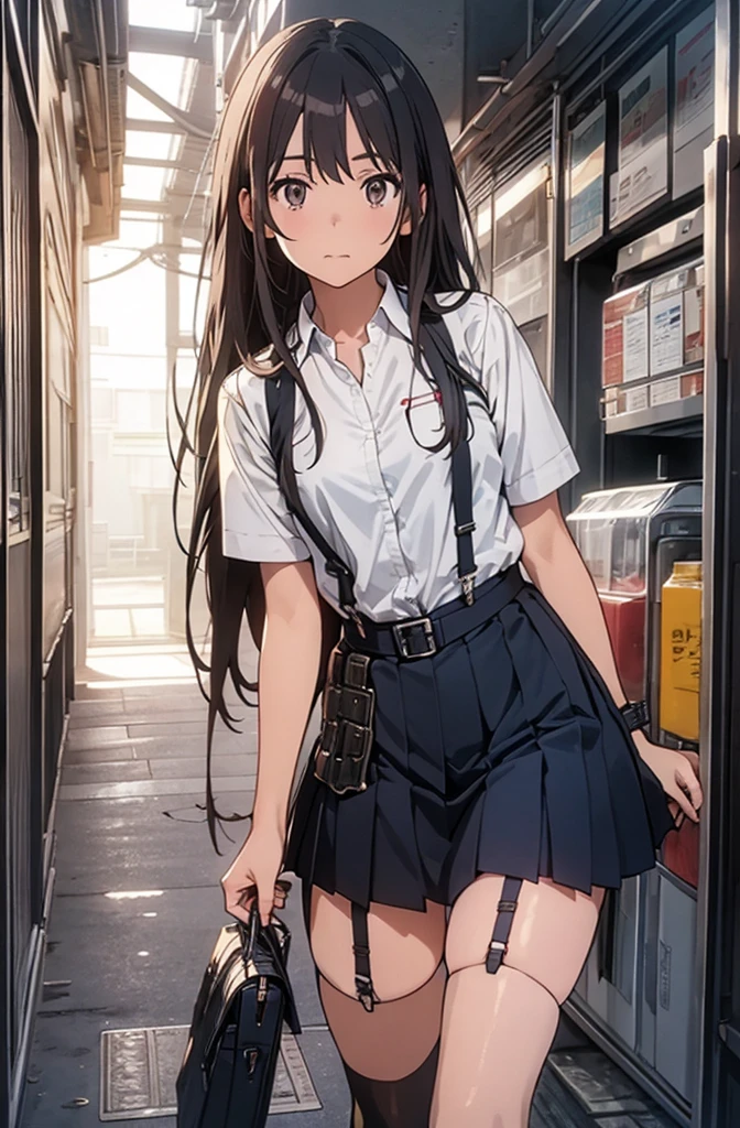 1 female, , high quality, masterpiece, Ultra-high resolution, Cinema Lighting, 1 female, , high quality, masterpiece, Ultra-high resolution, , Cinema Lighting, suspenders　　　Moderate breasts　 　 　　　　　 　　　　Small face　 　　　　　　　　　　　Looking up　　　　Sweat 　　　Thin belt　buzzer　脇Sweat 　　　　 　garter belt　　Belt on pants　　holster　 　　Hands behind your back　 　Looking up　Anxious face　Knee-high　Knee socks　Knee-highソックス 　garter　ふとももにgarter belt　Checkered mini skirt　 　　Panty shot　Skirt gap Armament　　　holster　holster 　　Hands behind your back　 Anxious expression　　Anxious face, legs apart　Armament　　Leg Holster　holster　See-through clothing　heavy rain　Rain-soaked dress shirt,Moderate breasts　ガーターbelt　suspenders　Garter on the thigh　Checkered mini skirt　Looking up　Pause　belt　Armpit sweat　Hands behind back　Raise your hands
