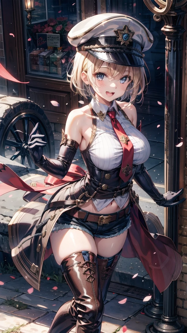 masterpiece, Highest quality, Absurd, Perfect Anatomy, nsfw, mastserpiece, One Girl, Mature Woman, alone, Asheria:1.5, Asheria, Asheria, Asheriaのコスチューム:1.5, Asheriaのコスチューム:1.3, Asheriaのコスチューム:1.2, Red Skirt, ((Extremely short miniskirt:1.5)), short hair, Bobcut, blonde, Big Breasts, smooth udder, Big Ass, White knee socks,Platinum Shoulder Armor, Are standing, Outdoor, Fantasy, Street Corner, smile, Confident posture, Dynamic Angle, ((skirt lift:1.5)), ((skirt lifting up:1.5)), ((show off micro panties:1.5)), nsfw,