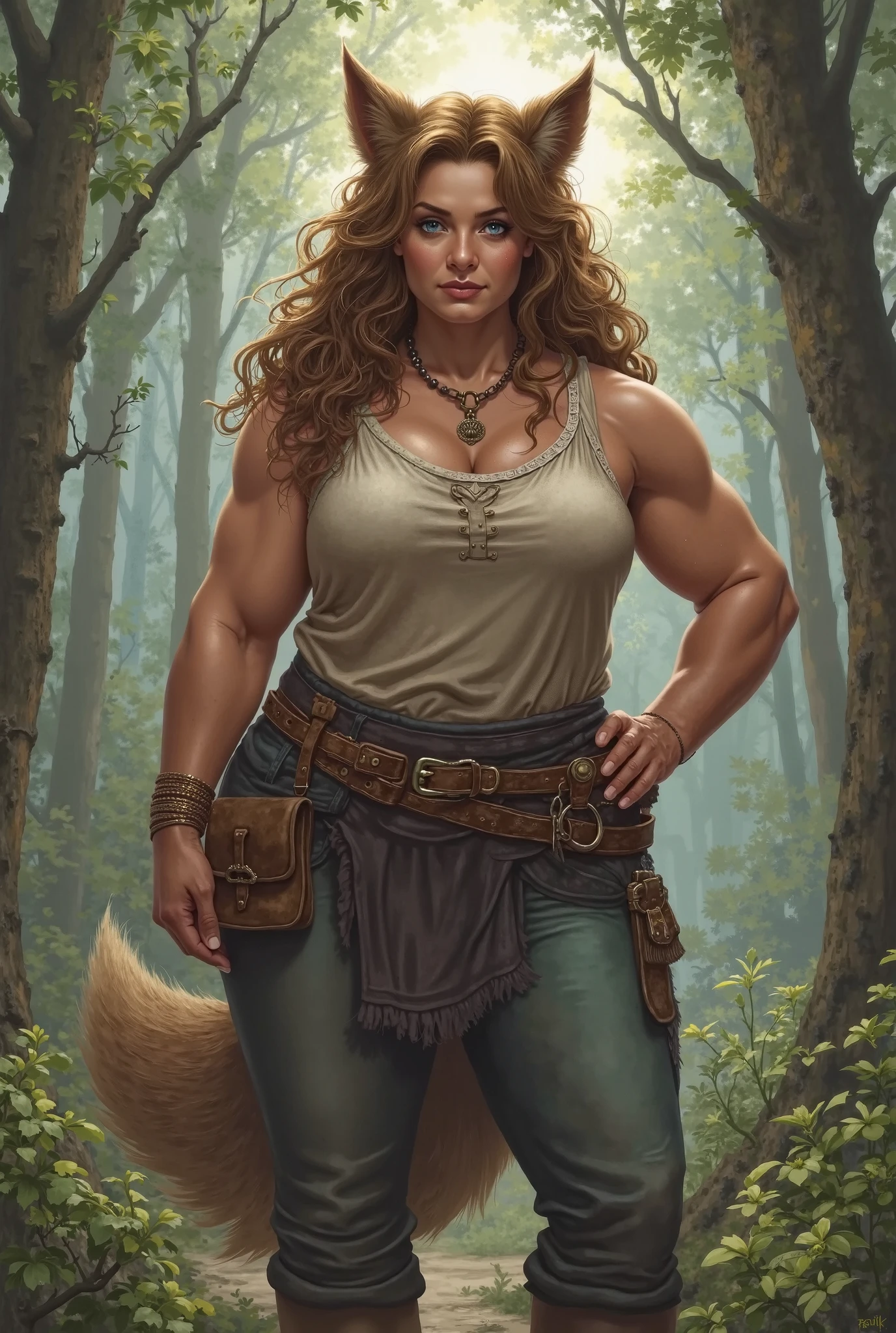 barbarian, <lora:Barbarian-V1:1>, amazon goddess, sexy armor, vivid colorful hair, pale skin, breasts, barbarian leather armor, choker minidress, savage power, light rays, god rays, furry armor, Jurassic, forest, leaves, muscular, bodybuilder, realistic