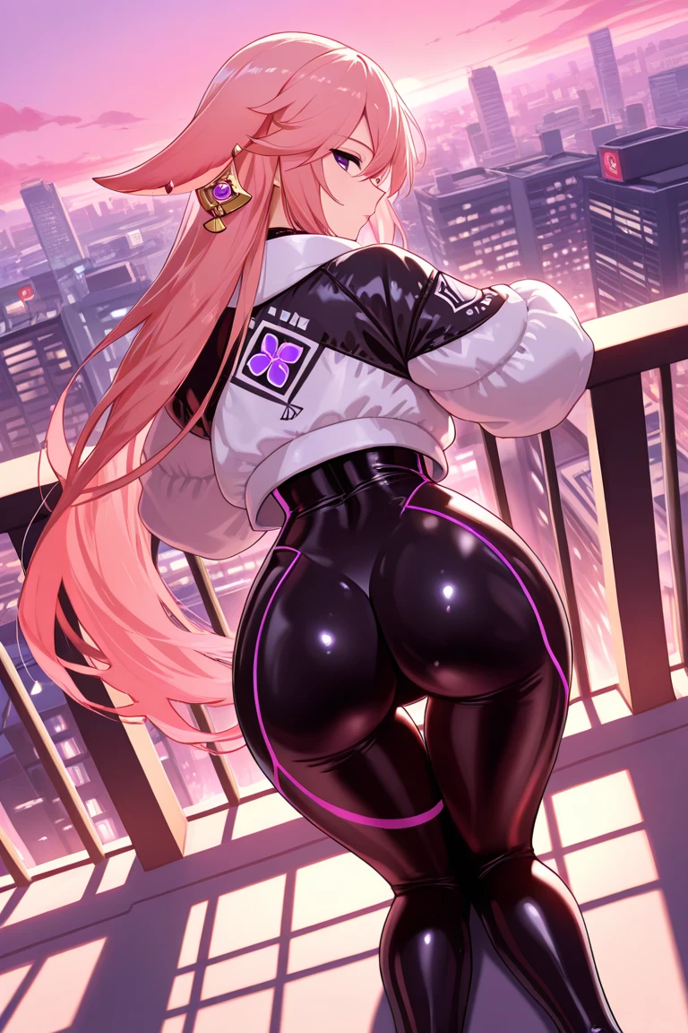 Hatsune Miku with pink hair and headphones, wide hips, juicy thighs, shiny, pov furry art, thicc, pink twintail hair and cyan eyes, thick tail, kda, commission for high res, some pink, thick smooth warframe thighs, anime catgirl, lit from behind, bending over, catgirl, pink iconic character, furry paw pov art, rendered in sfm, octane render, hyperrealism, photorealistic anime, high resolution, ray tracing, sfw, thick glutes, super toned mega thick ass