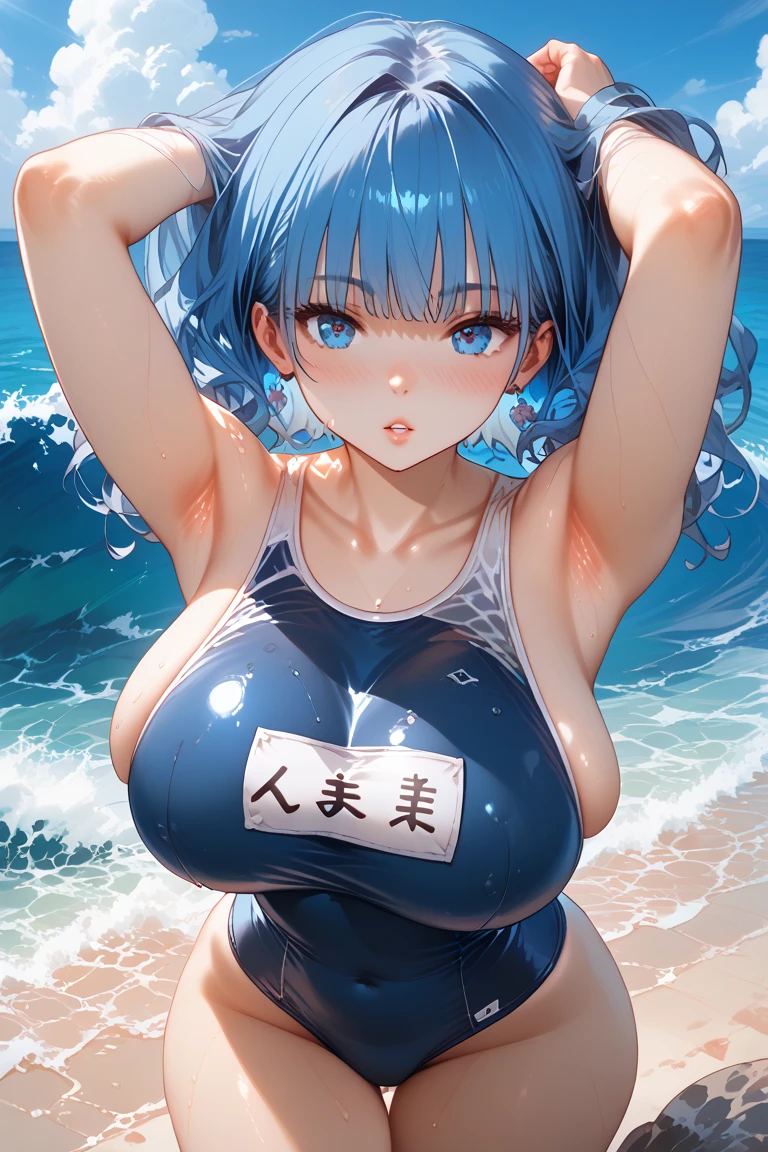 Rem from Re:ZERO -Starting Life in Another World-、Plump、Big boobs、Pool、School、School swimsuit is torn and tight、Embarrassed、M-shaped legs、Spread your legs on your own、Outdoor、The clouds are beautiful。Her swimsuit is torn and her skin is exposed。 Shade with trees。Looking up from below。Sweat dripping。More crotch shots please