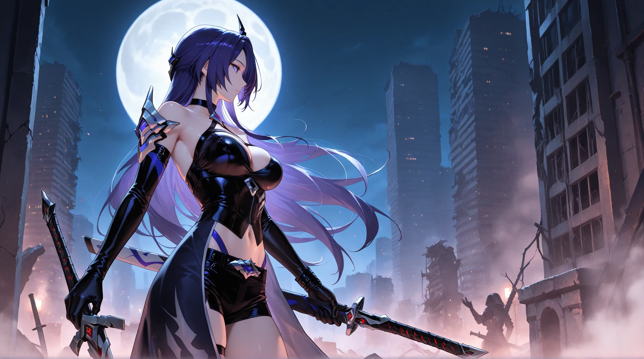 Personagem, "Zaunita Amorfo de Combate", League of Legends, sitting on the edge of a building, pernas para baixo, modern building, noite, bem iluminado, lunar illumination, sorrindo, contemporary style, atmosfera serena, mystical atmosphere,