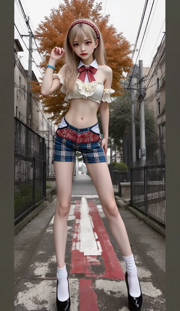 <lora:a88:0.61>,outdoors,solo,best beauty,camisole,striped legwear,whole body,around blue rose,sunshine on breats,absurdres,
