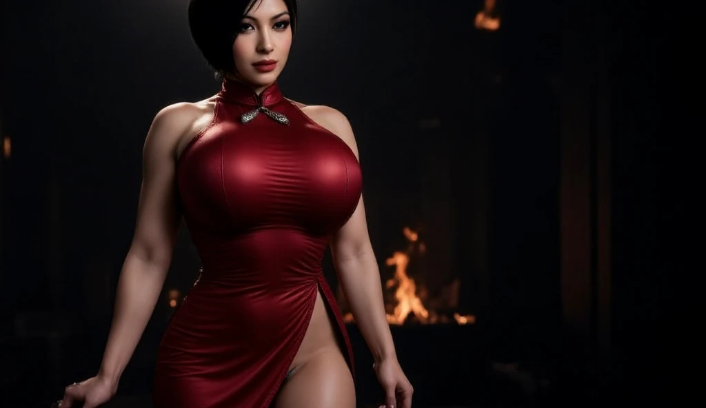 (Masterpiece),( best quality), 16K,UHD, cinematic, texture overlay, megapixel, Octane render, film grain, Fujifilm xt3, delineate, intrigated details, shadows details, ultra realistic, split toning, ambient occlusion, Surface scattering, soft ligths, glow, ant-aliasing , noise reduction, pós -processing, post-processing, RTX NVIDIA, super-resolution, super-quality, super-details, VFX, CFX, TXAA, FXAA, contour, photografic, intrigated details,70mm lenses, Sony Alpha 1 shot, (photografic a woman with a grandient red sexy dress),(asian woman),(big breasts: 1.6),(Black cut hair: 1.4),smile, looking at viewer, best angle,photo realistic: 1.4, (luxury evento background),(Full body view),(BLUE eyes), perfect face, perfect body, perfect legs, perfect fingers, perfect arm, Cardi b, perfect cardi b,(Perfect proportions), cyberspace vibes,asian vibes,erotic,busty,cool, sexy woman,(curvy body: 1.4),(body ABS: 1.1),(solo woman),(one woman)