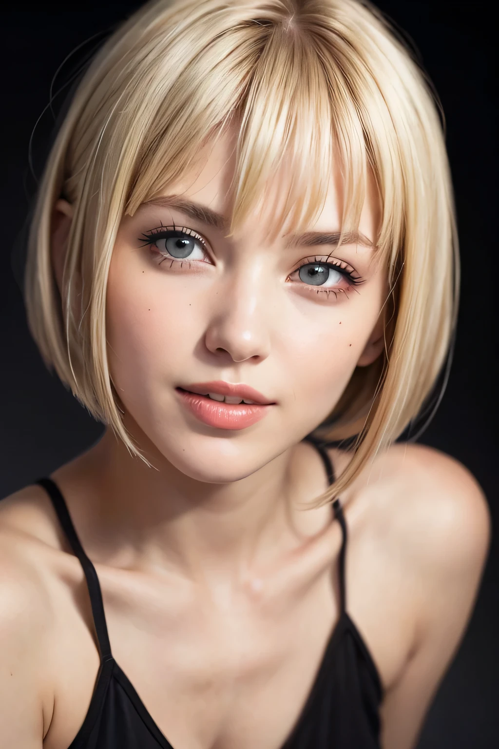 1girl, corpo_inteiro, (obra-prima, best quality:1.4), clare,  gray eyes,   blonde bob haircut , blonde bangs, perfect Nordic female face, beautiful silver eyes,  sexy smile, rosto lindo, (highly detailed face), highly detailed eyes, highly detailed skin,  skin pores , subsurface dispersion, realistic pupils, medium breasts, full face blush, full lips,  nudez, Full body porn