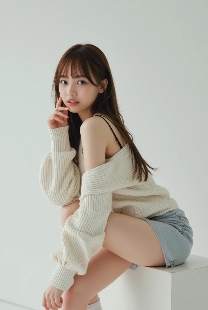 1girl,sweater,white background,