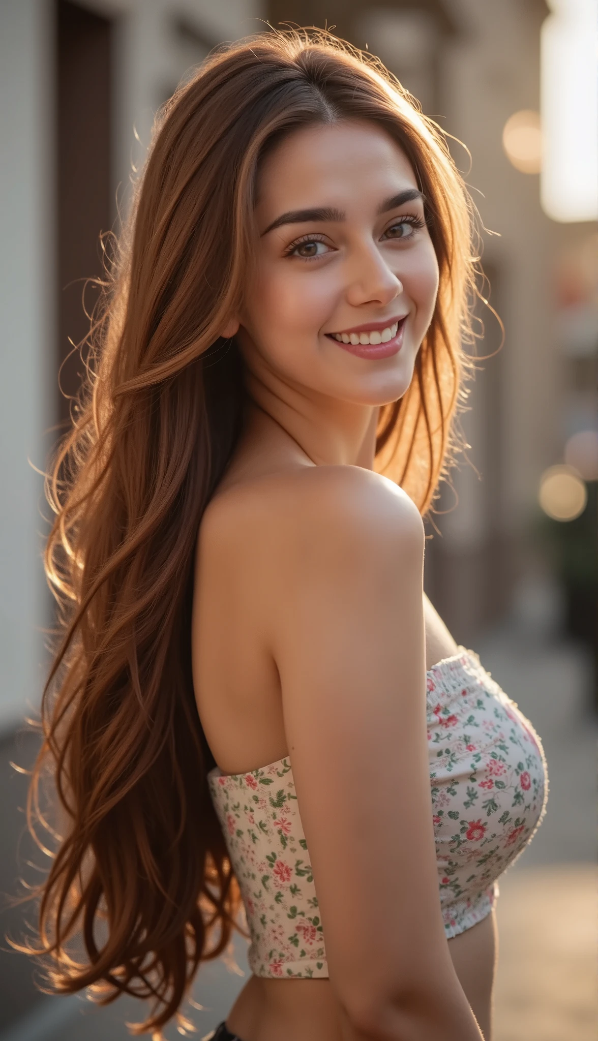 there is a woman that is posing for a picture in a floral dress, 8k selfie photograph, young cute wan asian face, slight cute smile, lovely smile, smiling sweetly, young cute face, she is smiling and happy, charming smile, anime thai girl, clear cute face, perfect smile, she is smiling, small heart - shaped face