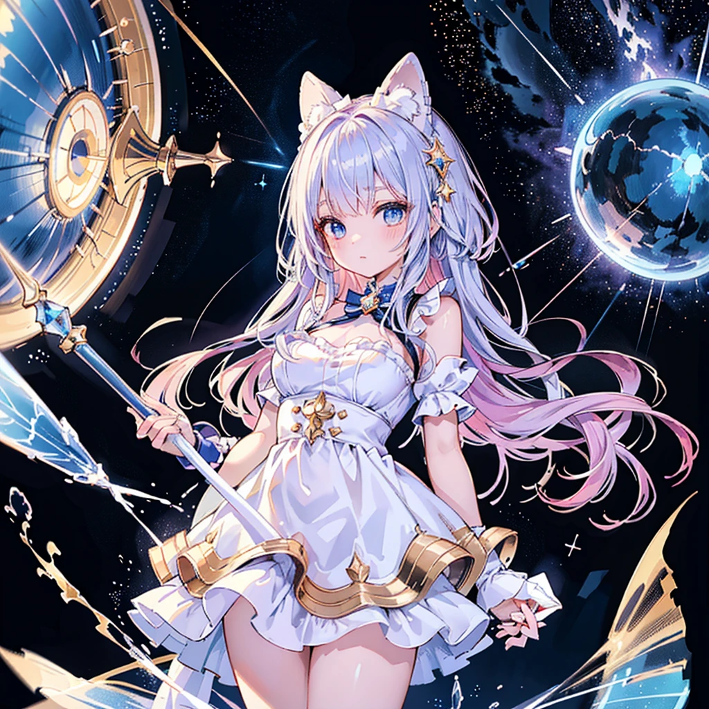 The girl stands in the center of the gorgeous and huge six-pointed star magic circle on the ground，Magical runes suspended in the air sparkle like stardust，8k，Super fine，Super detailed，Rich details，masterpiece，best quality