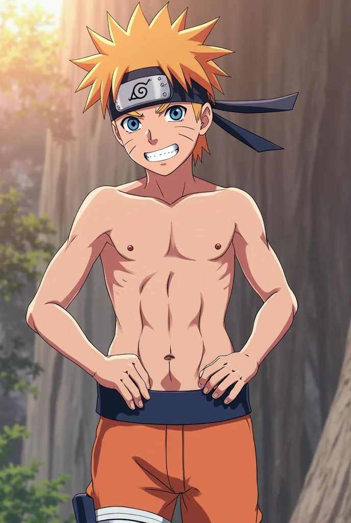 Naruto, shirtless, swim briefs, muscle growth, Swimming, 12 year old boy,
