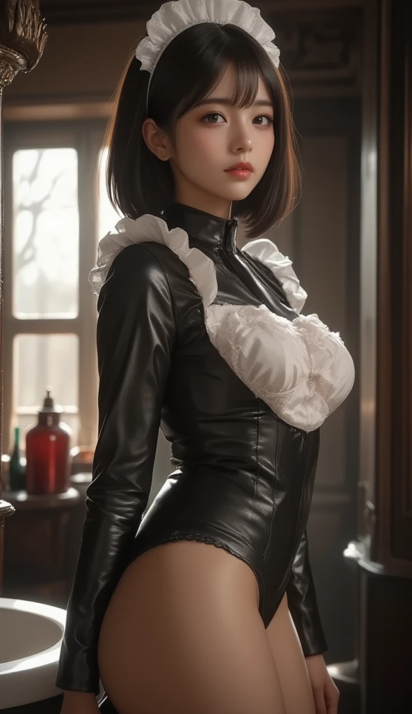 (fantasy:1.5),(anime,8k,masterpiece, top quality, best quality,beautiful and aesthetic:1.2,professional illustrasion:1.1,ultra detail:1.3,perfect lighting),extremely detailed,highest detailed,incredibly absurdres , highres, ultra detailed,intricate:1.6,(Alchemy Workshop:1.4),(A girl mixing Medicine in many small bottles,holding small potion),colorful:1.4,zentangle,(highly detailed beautiful face and eyes,firm breasts),oily skin,(black,hair,short bob with short pony tail hair)),thin pubic hair,cute,lovely,17 years old girl,alchemist costume,random Clothing,smile,in the alchemist,smile,seductive smiling,(with sparkling eyes and a contagious smile), Looking at Viewer,