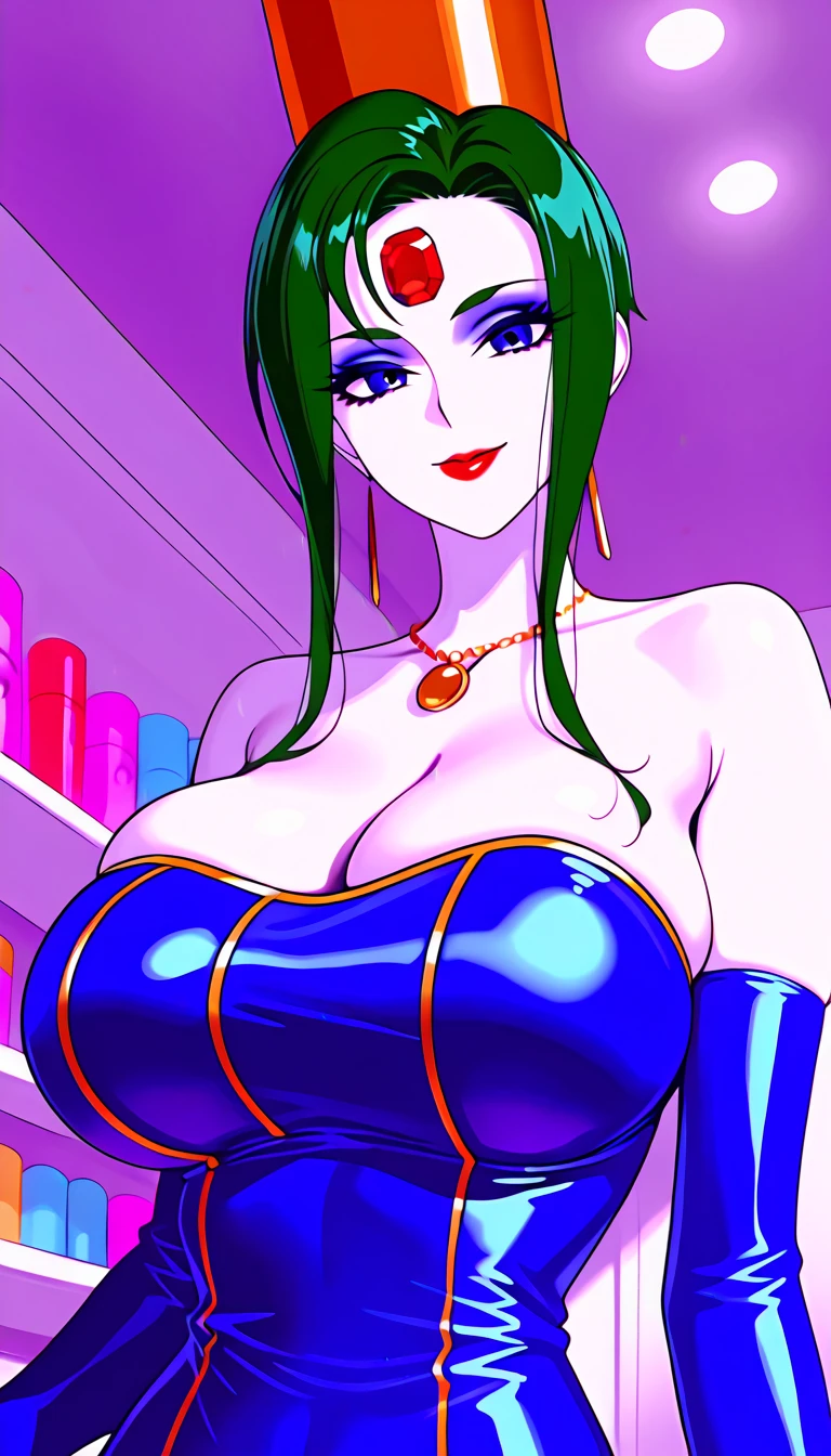 (masterpiece:1.1), best quality,
1girl, (80s anime style:1.3), (eyelashes:1.5), (loli:1.1),
(intricate high detailed body:1.2),
aqua hair, forehead, (hair slicked back:1.2), (twintails, wavy hair:1.1),
green eyes, (red lip stick:1.3),
slender body, huge breasts,
(naughty face:1.2),
neckwear, (white lace leotard with sleeves:1.1),
see-through clothes, jewelry,
(cowboy shot, looking at viewer, from front:1.1),
(indoor, in royal palace background:1.2)