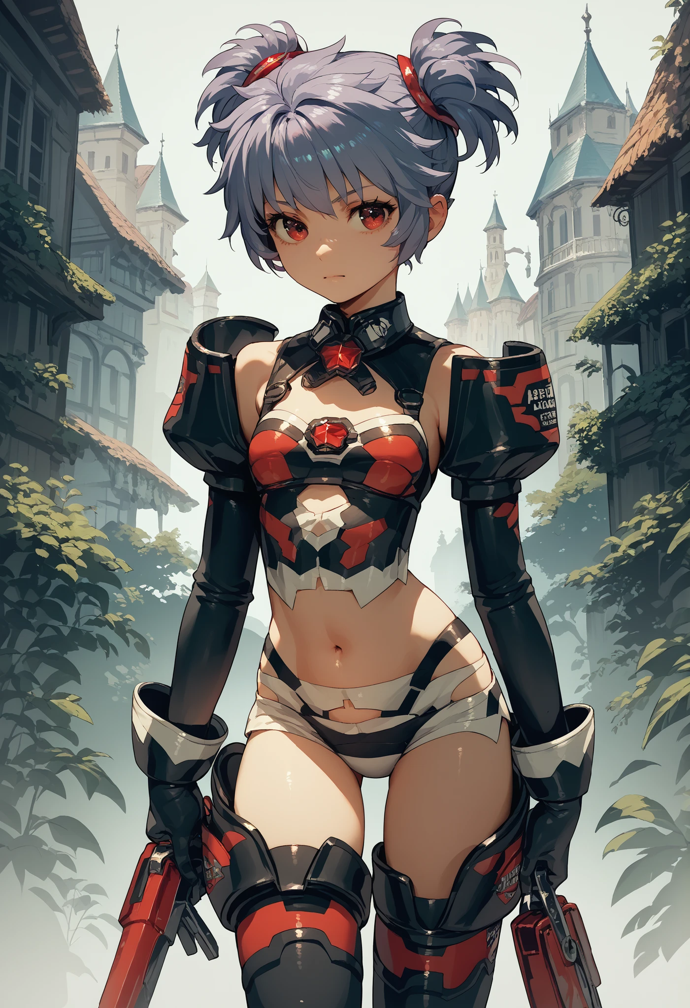 Armed God Princess 　Alto Ines,short_shaggy_twintail,1petit_young_girl,midriff,thigh-high_boots,