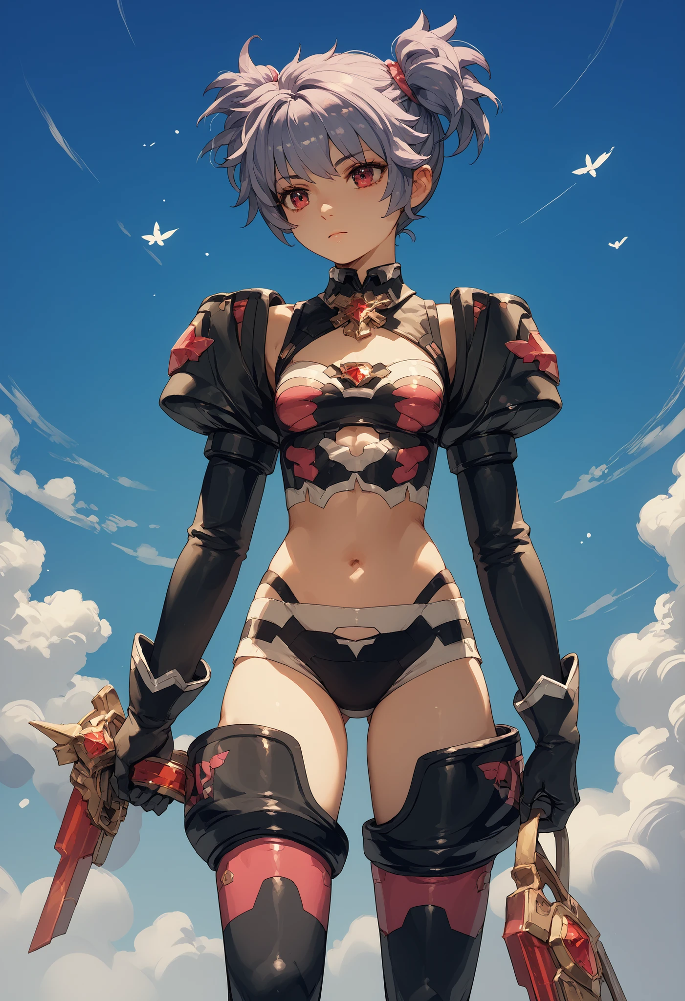 Armed God Princess Alto Ines,short_shaggy_twintail,1petit_young_girl,midriff,thigh-high_boots,animation,