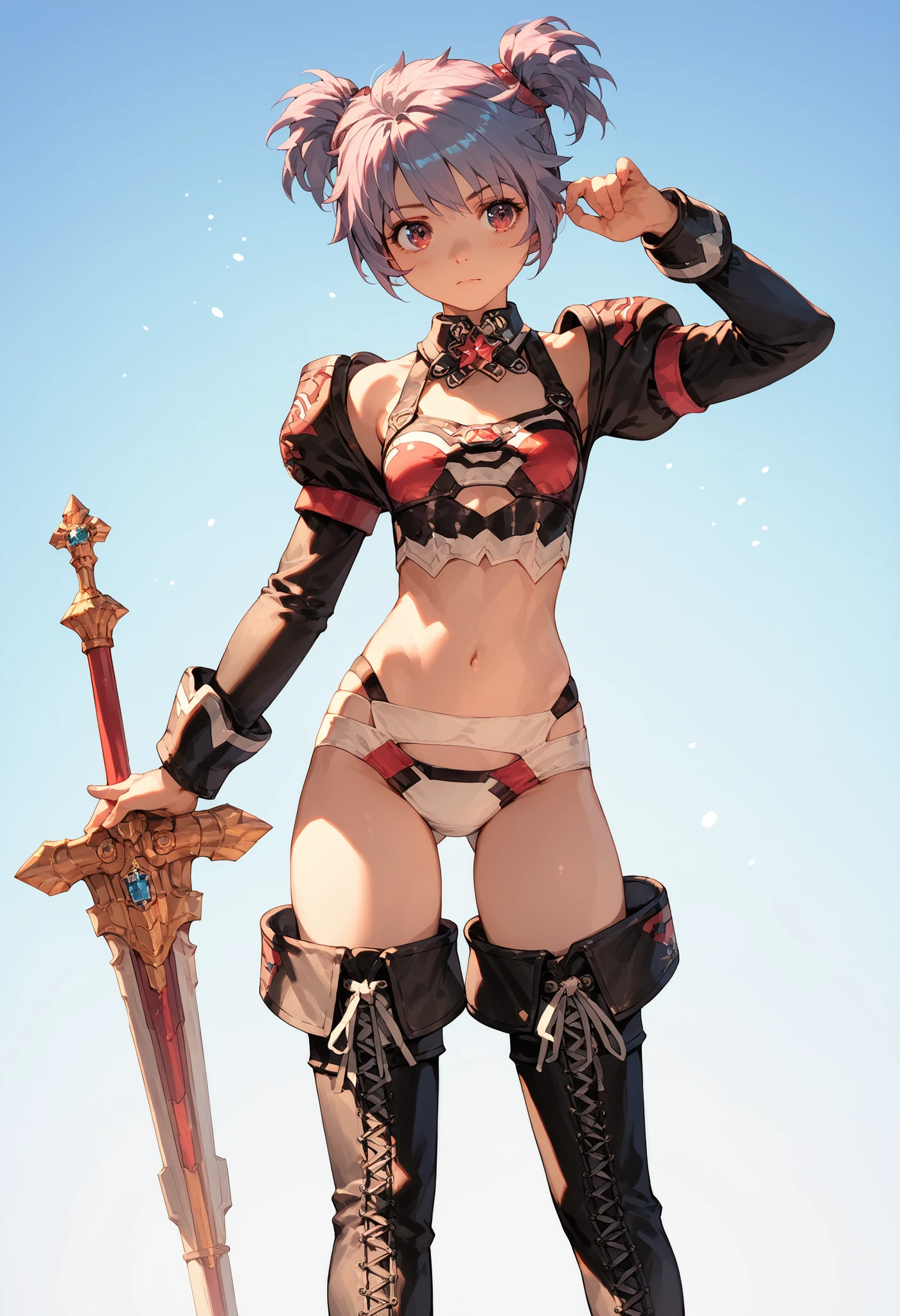 Armed God Princess Alto Ines,short_shaggy_twintail,1petit_young_girl,midriff,thigh-high_boots,animation,bikini_panty