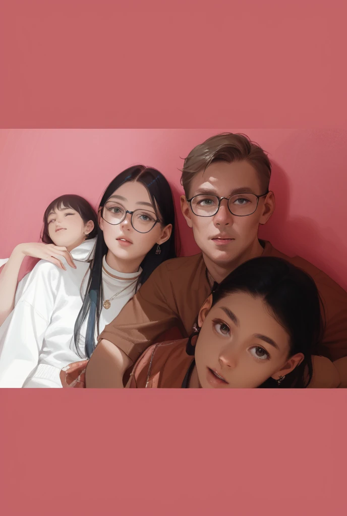 a carefree young couple, a girl with black hair and blue highlights, pale skin, a boy with dark skin, black hair and glasses, both with clown makeup, dramatic lighting, intimate portrait, oil painting, highly detailed, cinematic, vibrant colors, dramatic color palette, chiaroscuro, dramatic shadows, 8k, hyper realistic, masterpiece