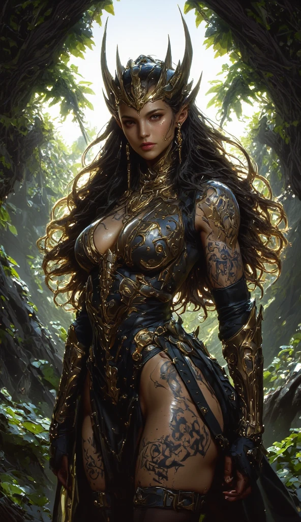 ((16-year-old))) black girl, (((light skin))), warlock, magical aura surrounding her, she us in the firest with monsters surrounding her, (((thigh gap))), (((cameltoe))), (((close-up full body pose))), long black wavy hair, high heel boots, (((sheer nylon catsuit))), (((Dungeons and Dragons style art))), fantasy art, Rich, Deep Colours, (intricate details:0.9), (HDR, hyper-detailing:1.2), (natural skin textures, hyper realisitc, soft light, Sharp),