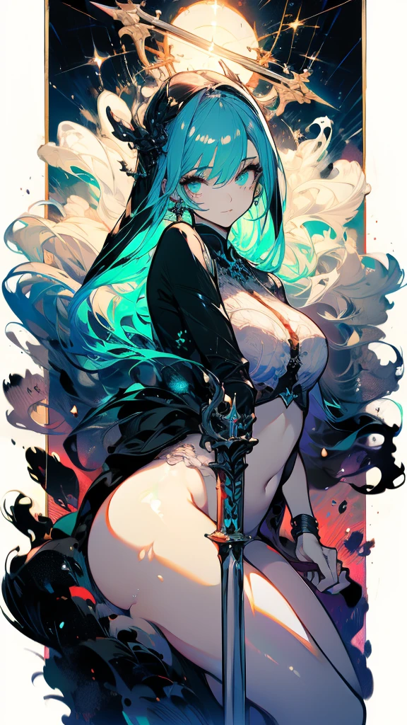 (masterpiece, 最high quality, Superior Quality, Intricate details, beautiful, beautiful:1.2), high quality, 8K, born, Super detailed, extremely dellicate and beautiful, True Shadow, (Dark colors:1) (A challenging look), (Dynamic pose:1.8), Realistic, Highly detailed painting, Award-winning paintings, Great painting, Artistic style, Stylized, One girl, Anime Style, Red eyes, Cute Smile, sexy lingerie, alone, underwear, Green Hair, chest, shimapan, blue and white shimapan, choker, Black Hair Ribbon, 2 Ribbon, Bunny ears headband, Black bra, (massive chest, Chest cleavage:1.5) View your viewers, Black thigh-high socks, black choker, Bare shoulders, sleeve,