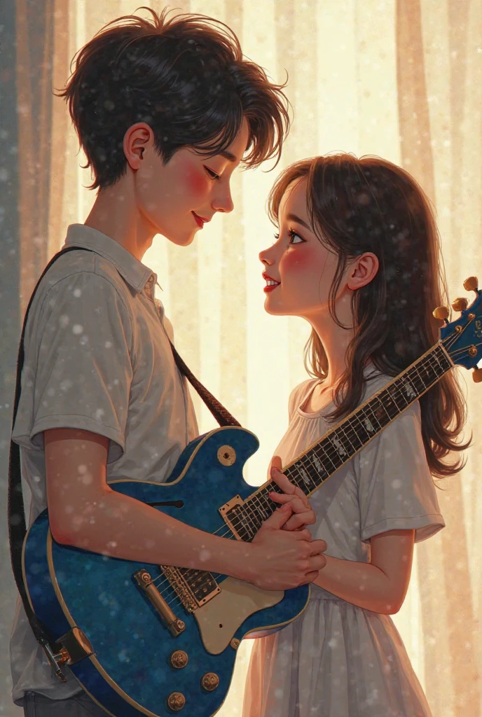 A boy and a girl fall in love and sing songs while watching the birds in the sky.