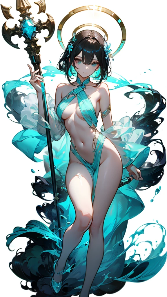 masterpiece、highest quality、ultra high resolution、4K digital art、masterpiece肖像画、Cinema Angle、 (one person)、(Beautiful adult Japanese woman)、(full body portrait)、(Detailed depiction of a beautiful face)、gentle smile、20-year-old 、exquisite beautiful eyes、black hair、shortcut、hair ornaments、perfect body、normal size breasts、sexy、bikini swimwear、((white background))、