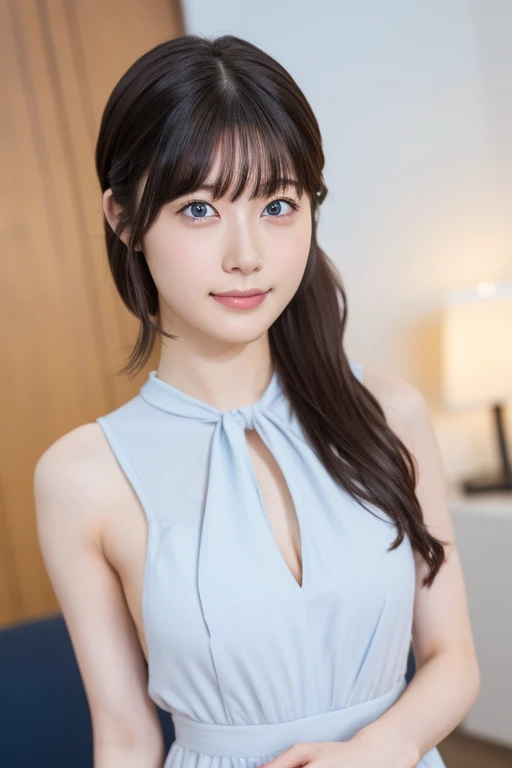 masterpiece, highest quality, (Beautiful woman:1.3), (24-years-old:1.3), Very fine grain definition, (Symmetrical eyes:1.3), (Upper Body:1.2), (yukata), Brown eyes, Parted bangs, Brown Hair, Delicate girl, (Eye and facial details:1.0), (RAW Photos, Professional Lighting, Film Grain, chromatic aberration)、(embarrassed、sad smile)、On the futon in a Japanese inn、Beautiful clavicle、(Selfie、topless)